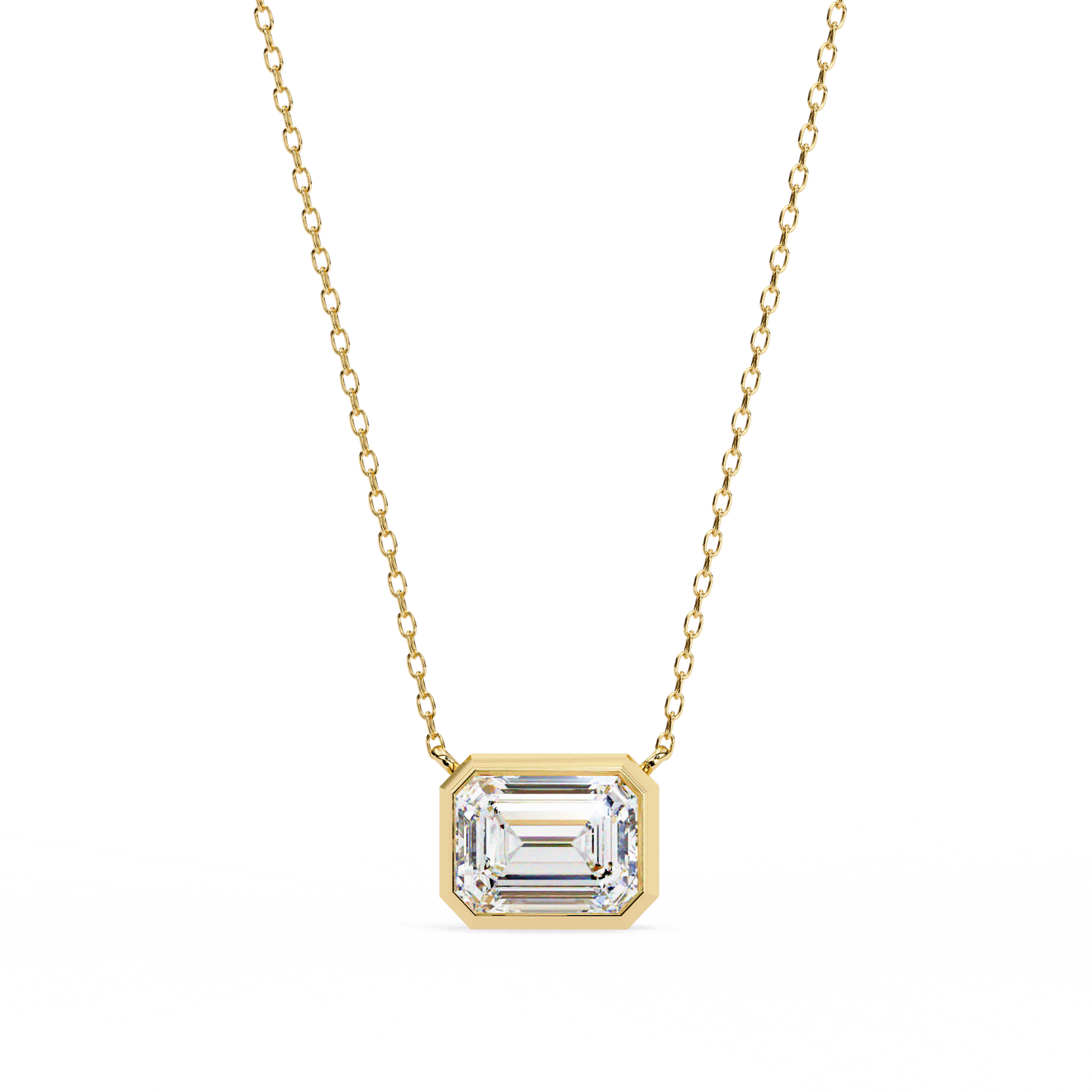 3 ct Emerald-Cut East-West Bezel Pendant Necklace | Modern Minimal Diamond Solitaire with Chain | Lab-Grown or Moissanite | Solid Gold/Platinum