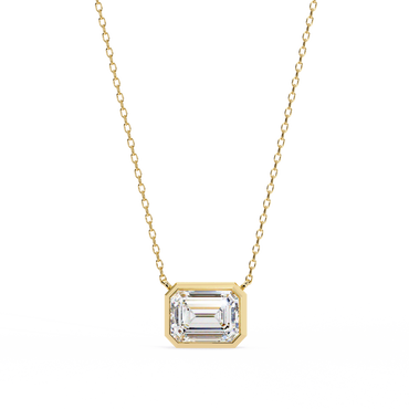 3 ct Emerald-Cut East-West Bezel Pendant Necklace | Modern Minimal Diamond Solitaire with Chain | Lab-Grown or Moissanite | Solid Gold/Platinum