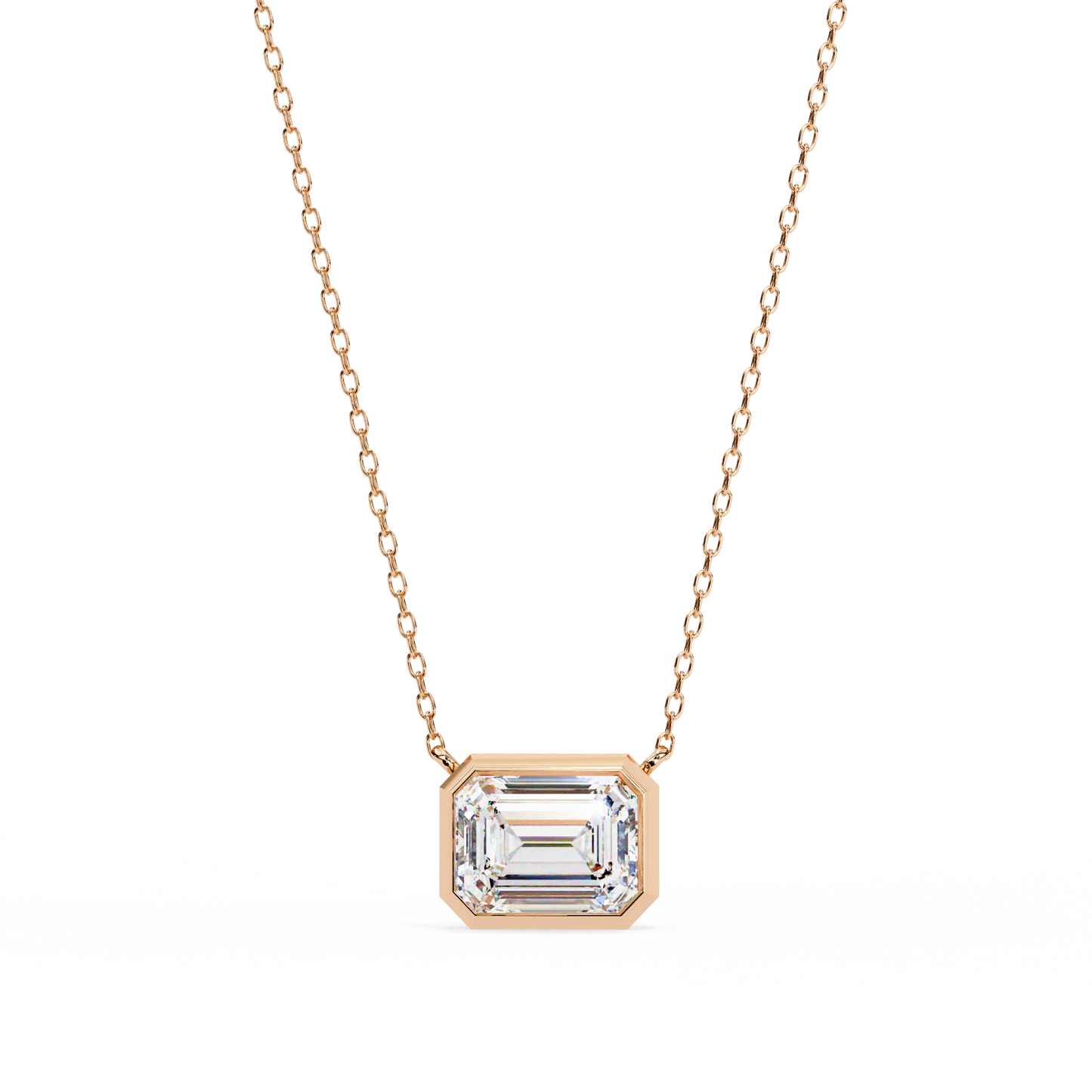 3 ct Emerald-Cut East-West Bezel Pendant Necklace | Modern Minimal Diamond Solitaire with Chain | Lab-Grown or Moissanite | Solid Gold/Platinum
