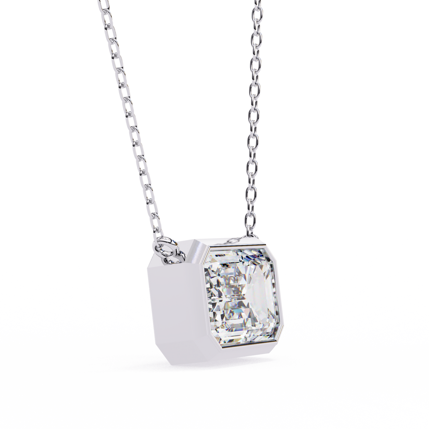 3 ct Emerald-Cut East-West Bezel Pendant Necklace | Modern Minimal Diamond Solitaire with Chain | Lab-Grown or Moissanite | Solid Gold/Platinum