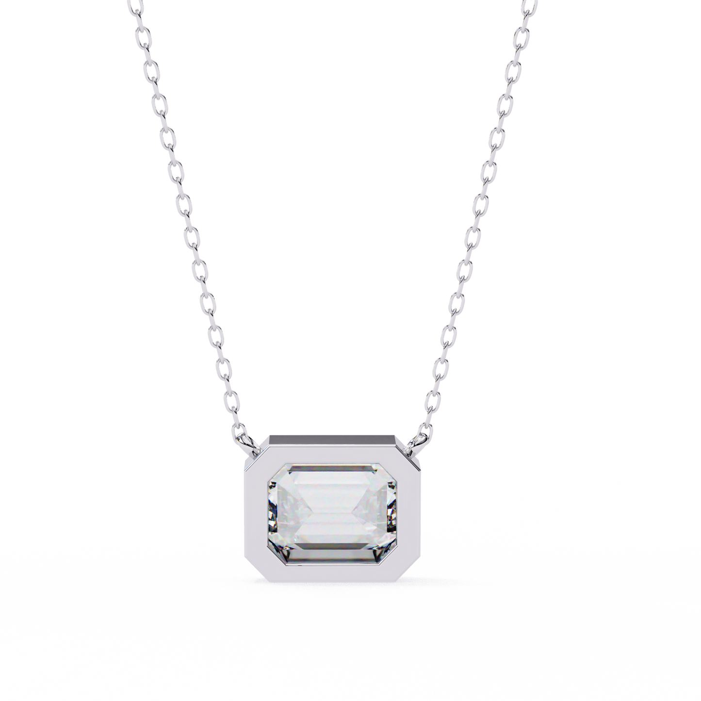 3 ct Emerald-Cut East-West Bezel Pendant Necklace | Modern Minimal Diamond Solitaire with Chain | Lab-Grown or Moissanite | Solid Gold/Platinum