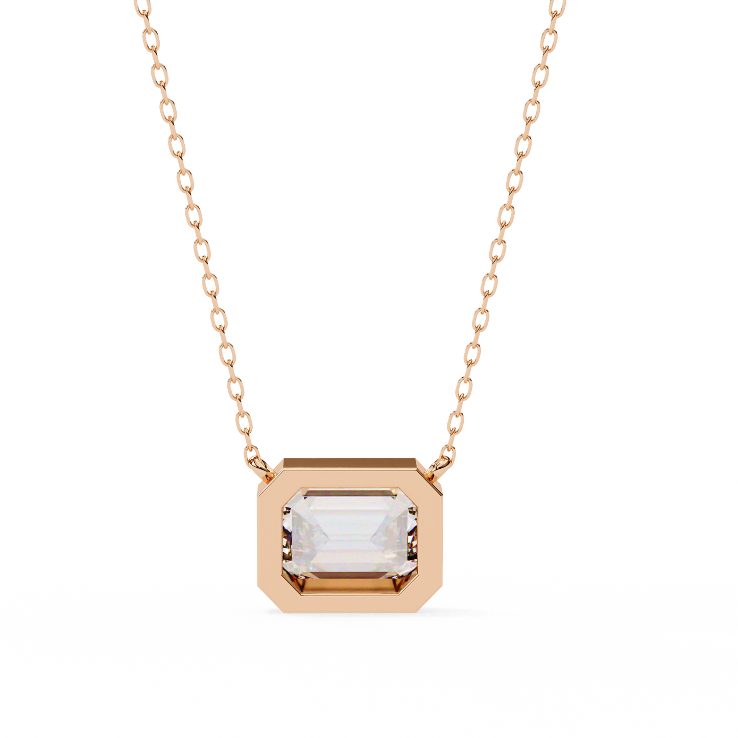 3 ct Emerald-Cut East-West Bezel Pendant Necklace | Modern Minimal Diamond Solitaire with Chain | Lab-Grown or Moissanite | Solid Gold/Platinum