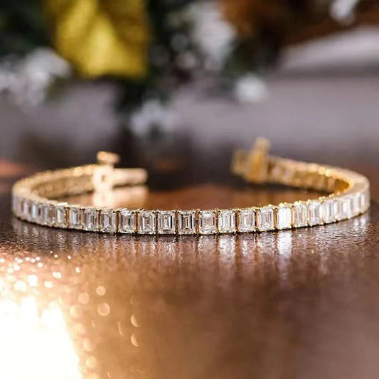Emerald Cut Moissanite Tennis Bracelet, 14k Gold Unisex Moissanite Bracelet