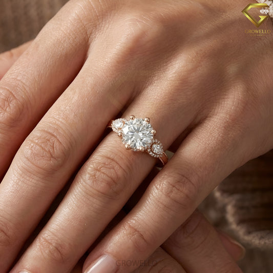 4CT Round Brilliant Vintage Halo Engagement Ring, Cathedral Setting, Lab Grown Diamond or Moissanite