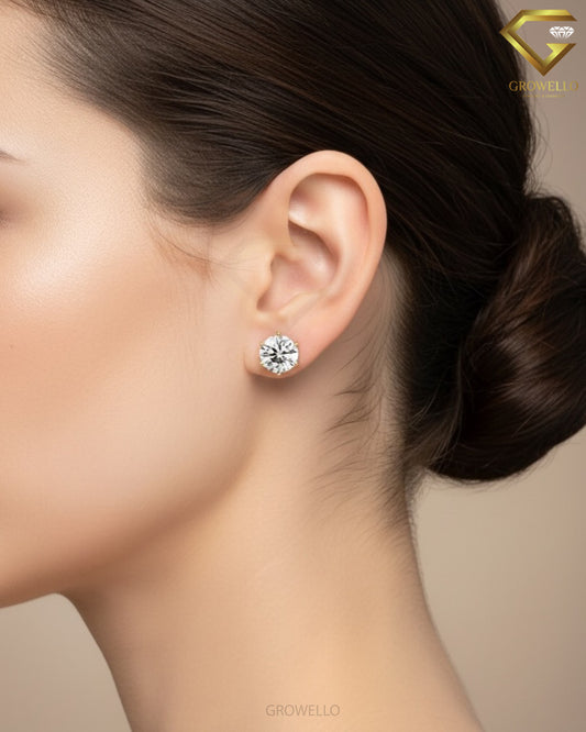 3CT Round Diamond Stud Earrings, Crown Six Prong Solitaire, Elegant Luxury, IGI Lab Grown Diamond or Moissanite