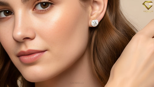 3CT Each Round Diamond Crown Stud Earrings, Split 4 Prong Basket Solitaire, Lab Grown Diamond or Moissanite, Solid Gold