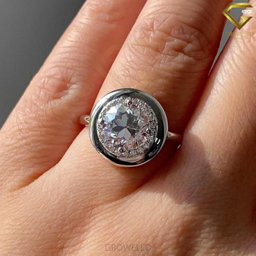 2CT Round Halo Bezel Engagement Ring, Vintage Dome, Minimalist Statement Ring, IGI Lab Diamond or Moissanite