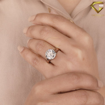 5CT Round Bezel Solitaire Engagement Ring, Minimalist Statement Ring, Lab Grown Diamond or Moissanite