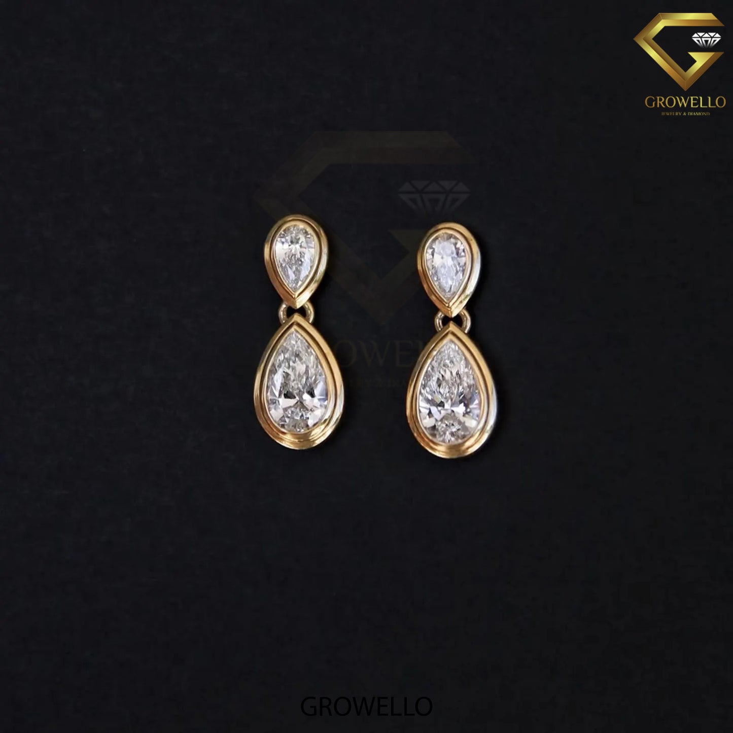 Pear Cut Bezel Drop Earrings, Luxury Dangle, Solid Gold, Lab Grown Diamond or Moissanite