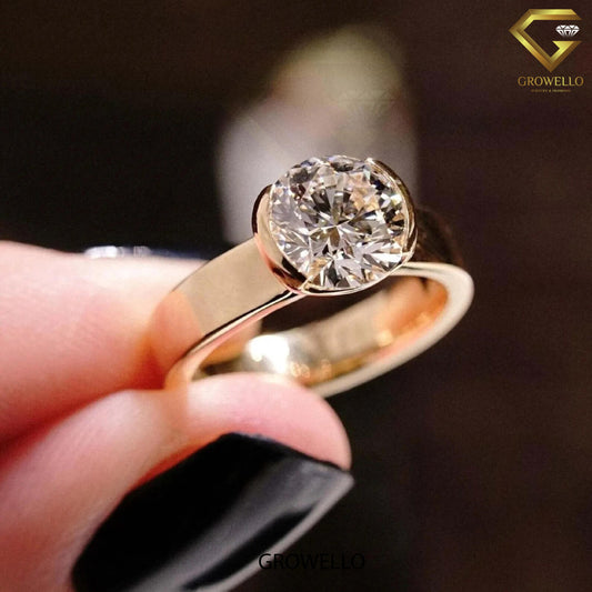 2CT Round Low-Profile Bezel-Set Engagement Ring – Solid Gold, Lab Grown or Moissanite Diamond