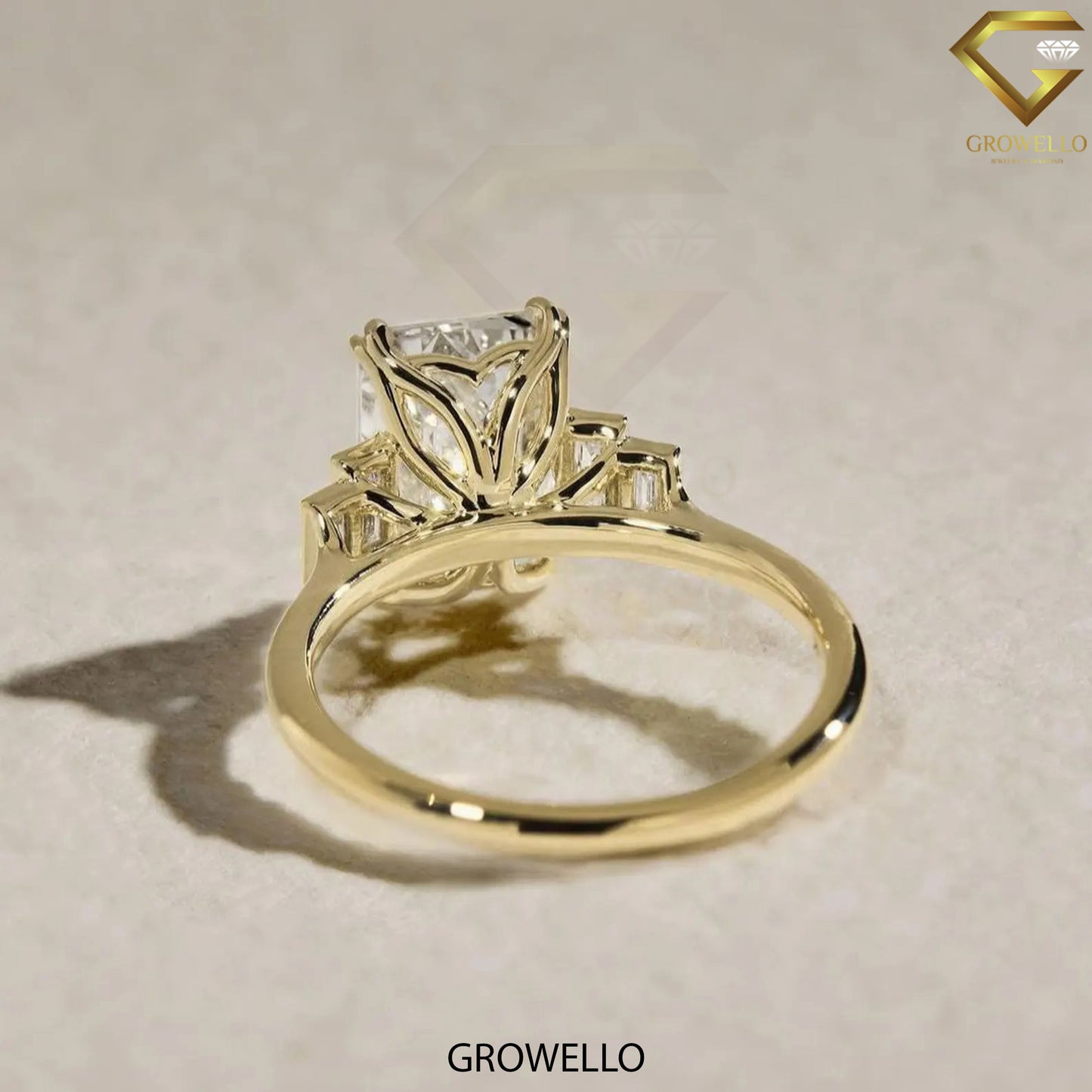 3CT Emerald Cut Engagement Ring, Tapered Baguette Shoulders, Solid Gold, Lab-Grown or Moissanite Diamond