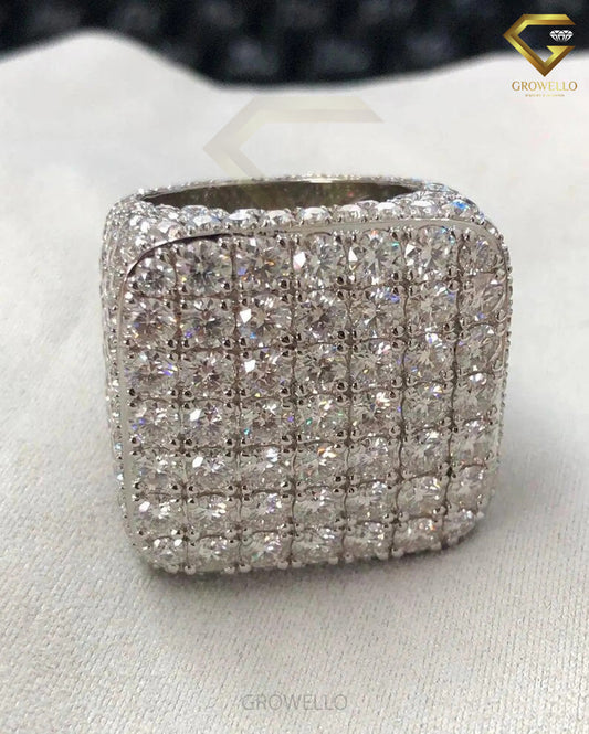 Iced Out Round Diamond Hip Hop Ring, Fully Pave Statement Ring, Solid Gold, Lab Grown or Moissanite