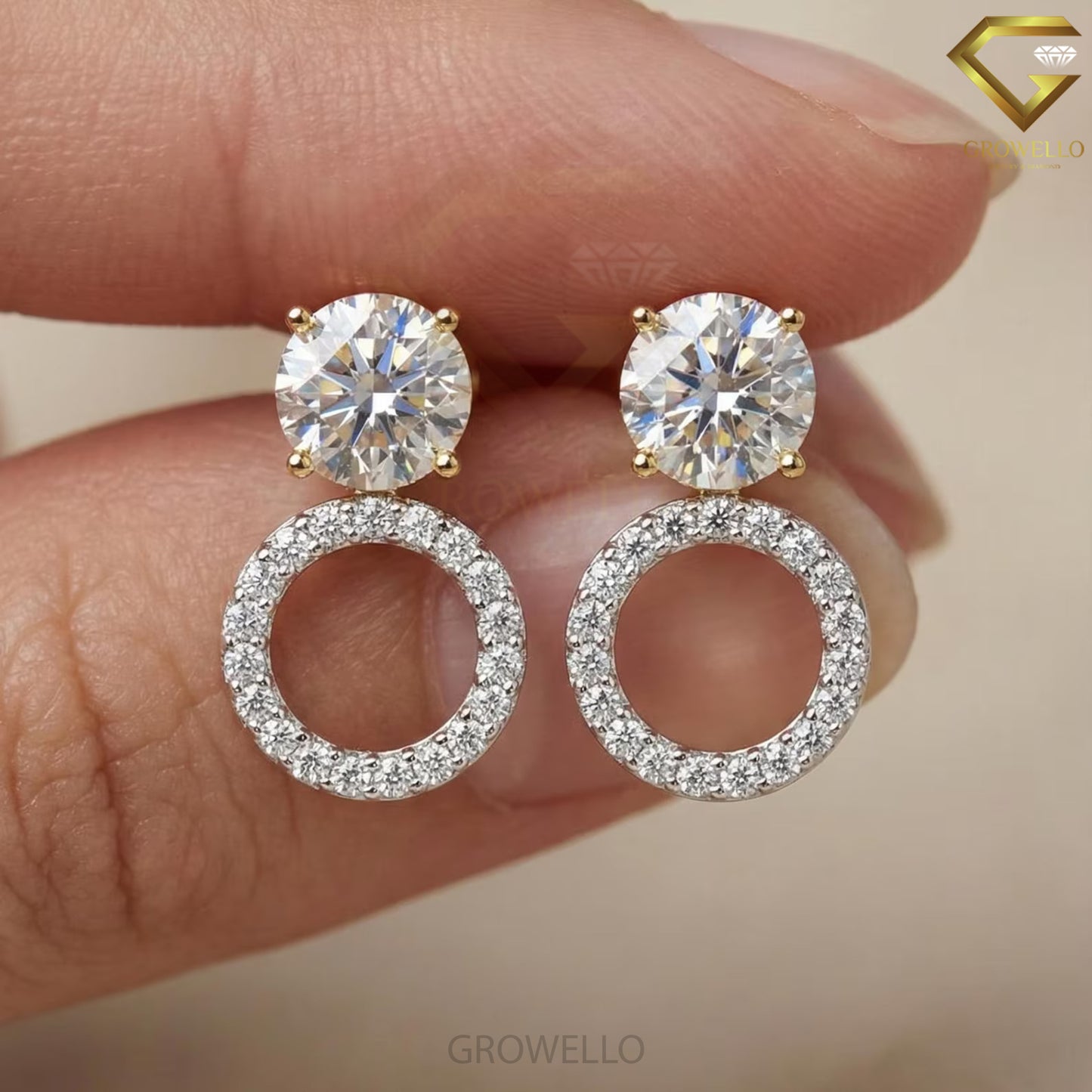 1 CT Round Convertible Earrings, 3 Way Halo Jacket, Solid Gold, IGI Lab Diamond/Moissanite