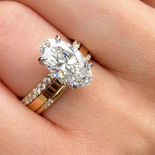 Oval Cut Moissanite Engagement Ring Set 3 PCS Moissanite Engagement Ring Set Oval Lab Grown Diamond Vintage Bridal Set Anniversary ring Set