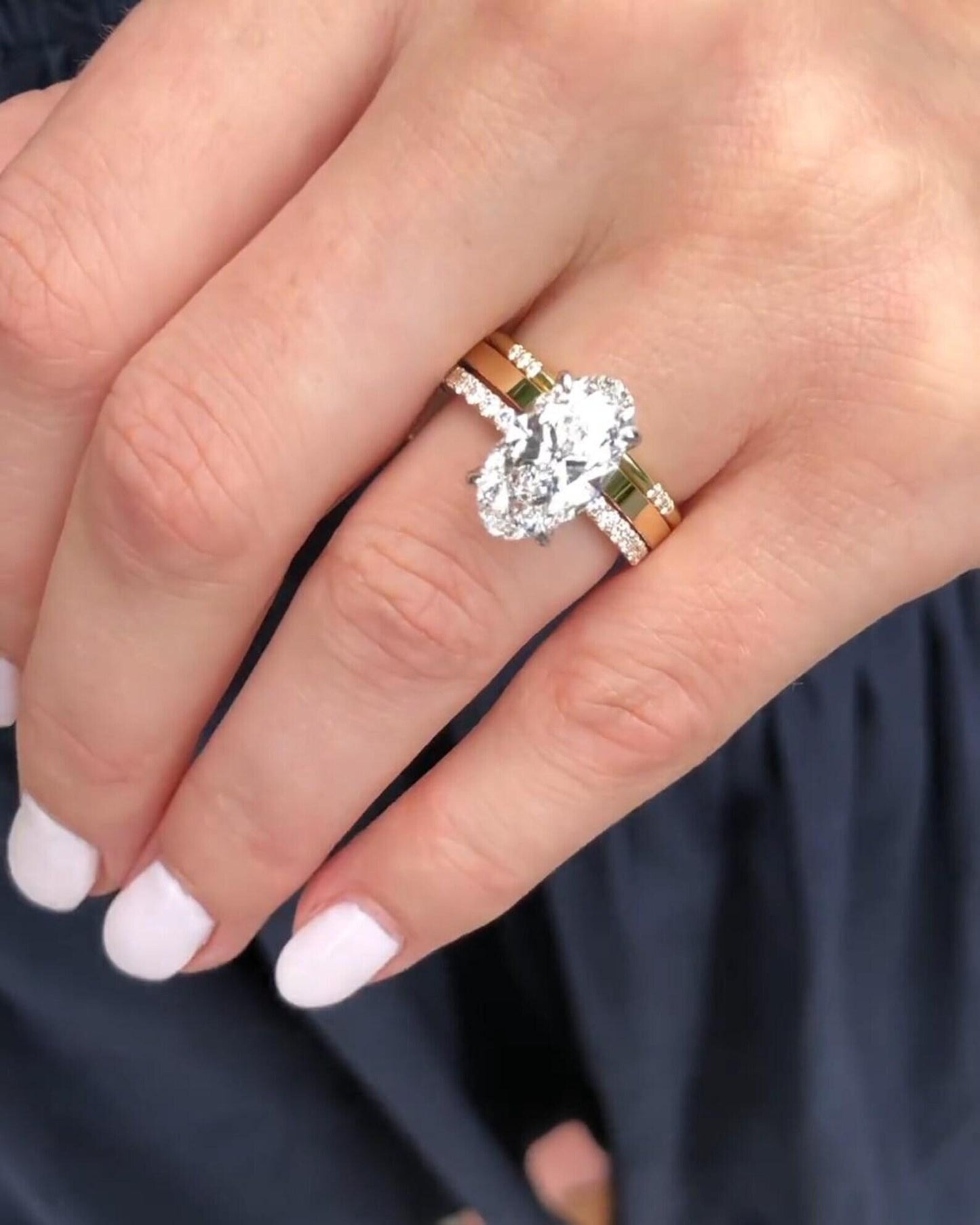 Oval Cut Moissanite Engagement Ring Set 3 PCS Moissanite Engagement Ring Set Oval Lab Grown Diamond Vintage Bridal Set Anniversary ring Set