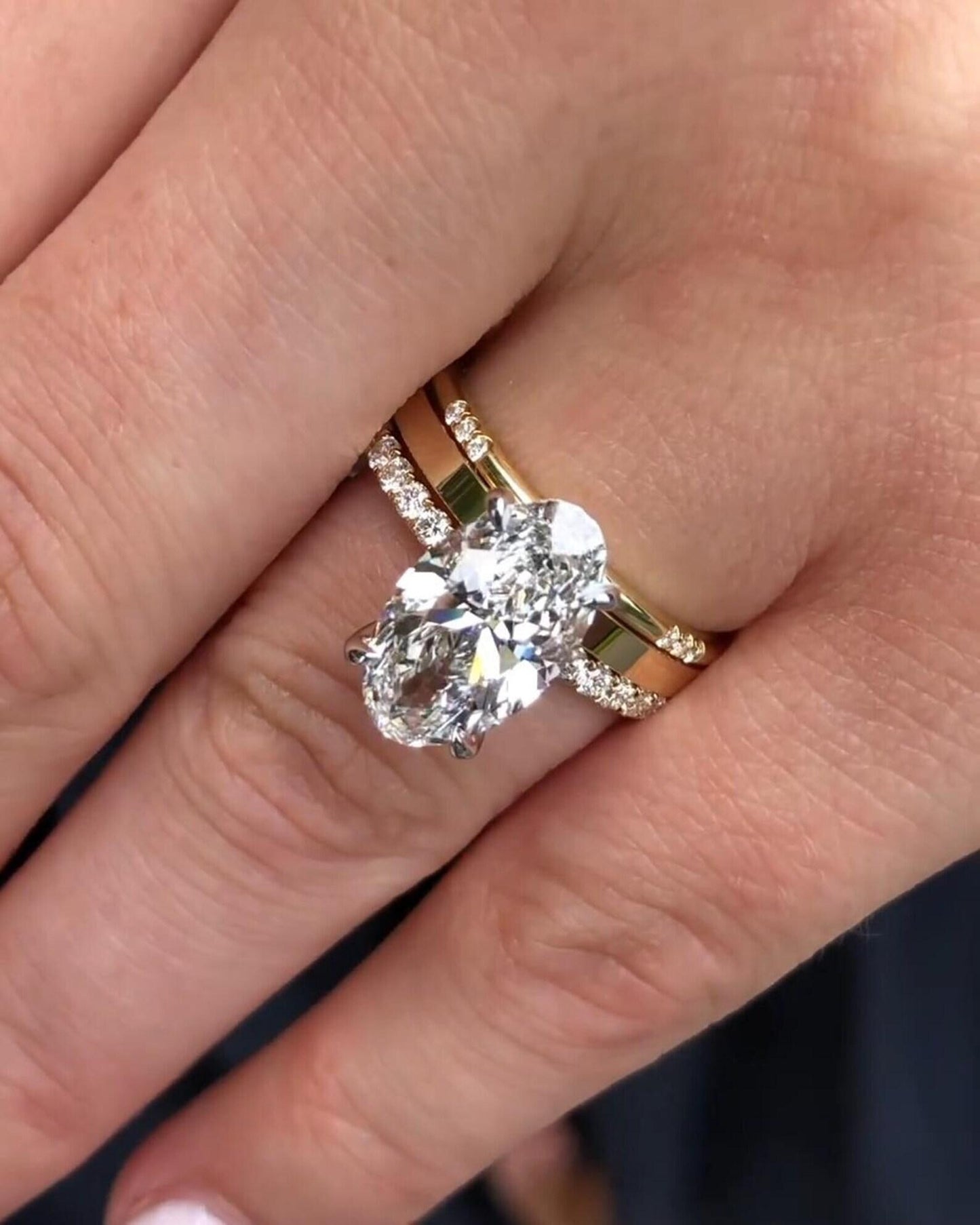 Oval Cut Moissanite Engagement Ring Set 3 PCS Moissanite Engagement Ring Set Oval Lab Grown Diamond Vintage Bridal Set Anniversary ring Set