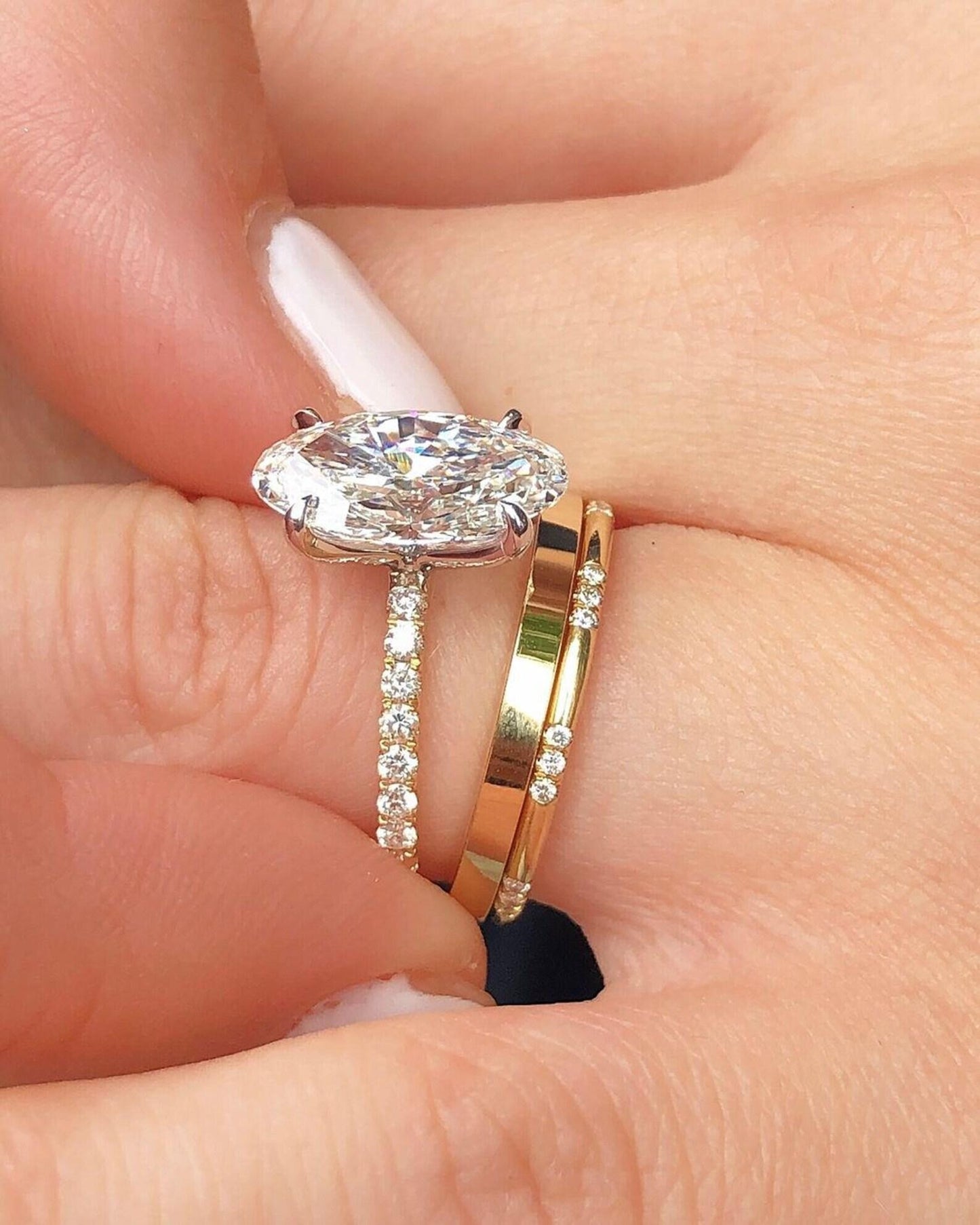 Oval Cut Moissanite Engagement Ring Set 3 PCS Moissanite Engagement Ring Set Oval Lab Grown Diamond Vintage Bridal Set Anniversary ring Set