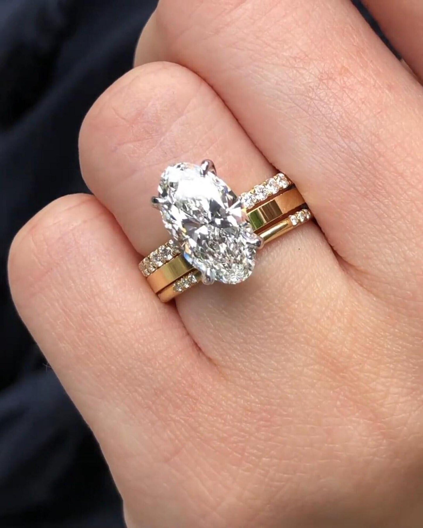 Oval Cut Moissanite Engagement Ring Set 3 PCS Moissanite Engagement Ring Set Oval Lab Grown Diamond Vintage Bridal Set Anniversary ring Set