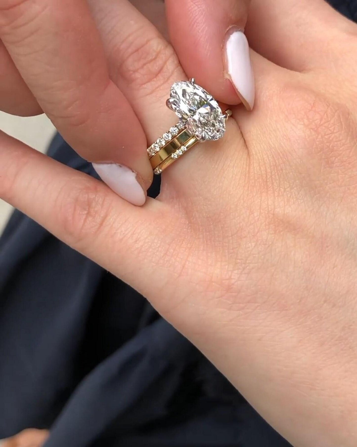 Oval Cut Moissanite Engagement Ring Set 3 PCS Moissanite Engagement Ring Set Oval Lab Grown Diamond Vintage Bridal Set Anniversary ring Set