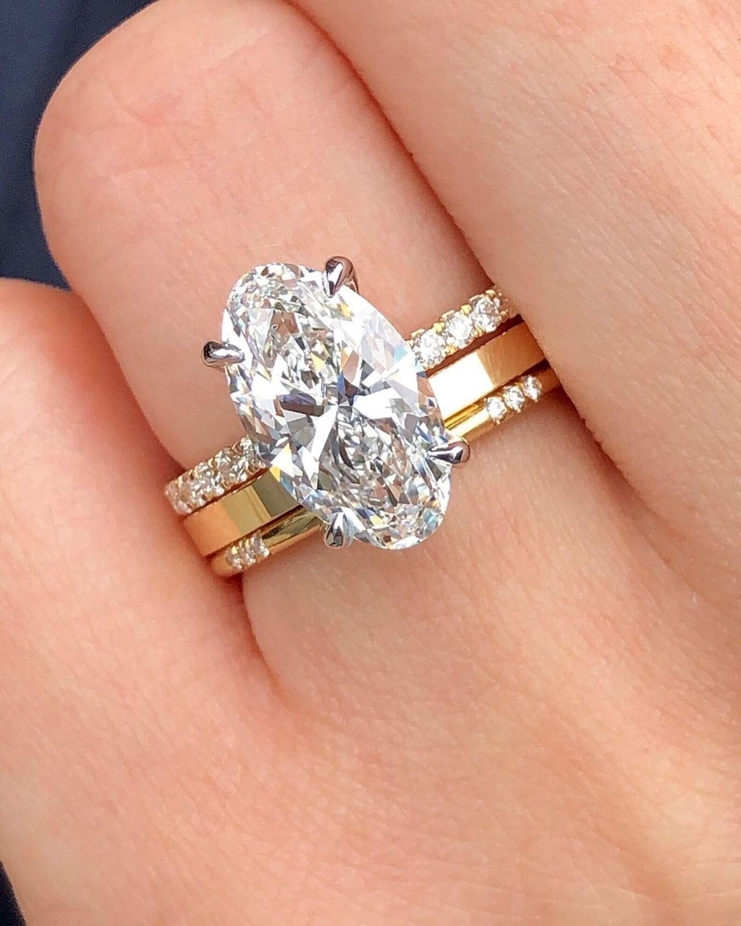 Oval Cut Moissanite Engagement Ring Set 3 PCS Moissanite Engagement Ring Set Oval Lab Grown Diamond Vintage Bridal Set Anniversary ring Set