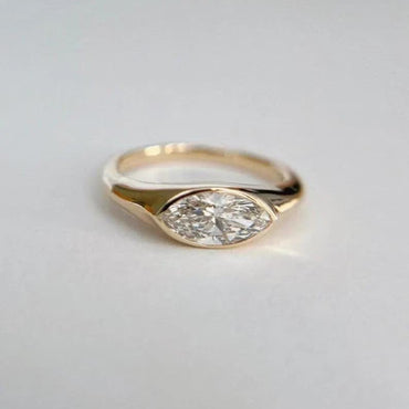 East West 1.5 CT Marquise Cut Moissanite Engagement Ring 14K Solid Gold Lab Grown Diamond Ring Bezel Set Ring Solitaire Ring Promise Ring.