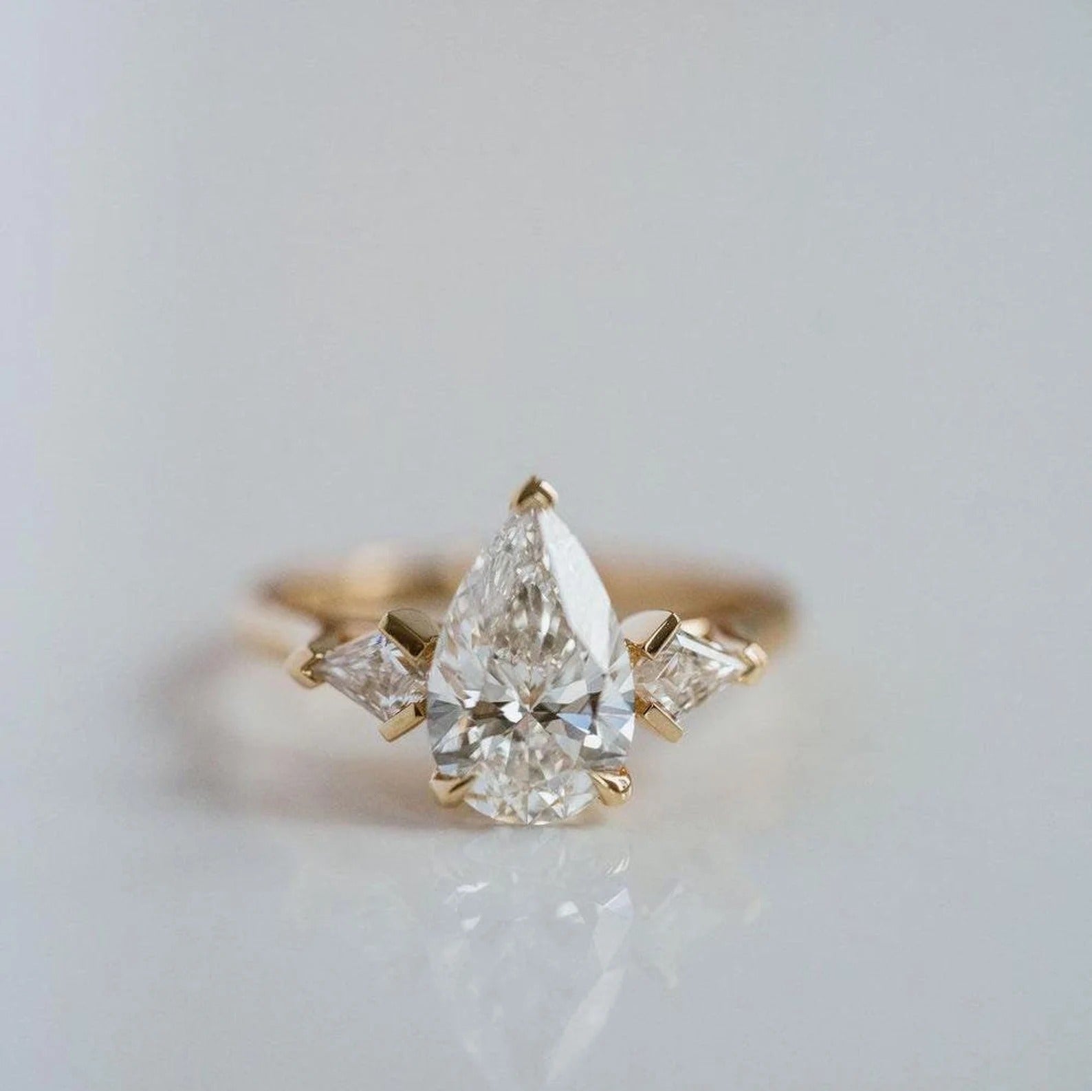 Three Stone CT Pear Cut Moissanite Engagement Ring Pear Cut