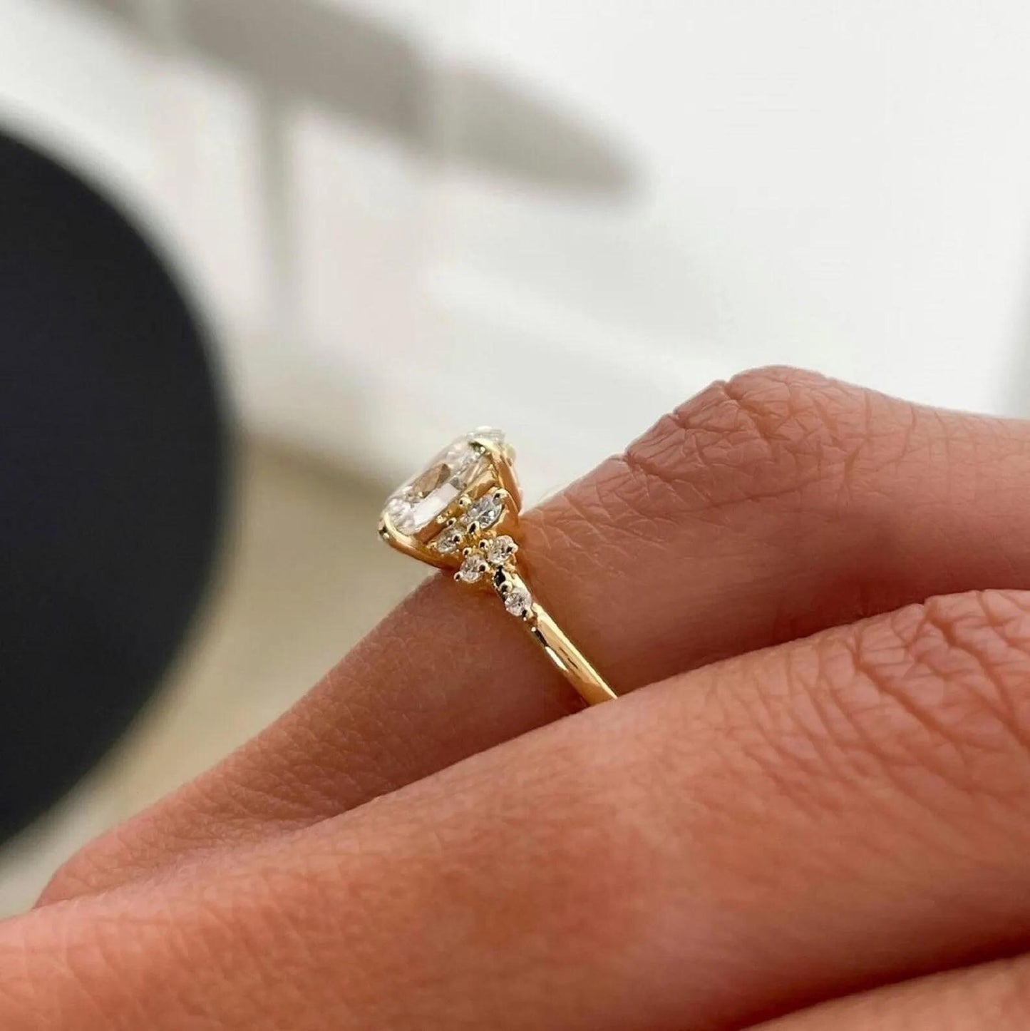 3 CT Oval Moissanite Engagement Ring Oval Cluster Diamond Wedding Ring 14K Solid Gold Anniversary Ring Oval Vintage Ring.