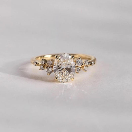 3 CT Oval Moissanite Engagement Ring Oval Cluster Diamond Wedding Ring 14K Solid Gold Anniversary Ring Oval Vintage Ring.