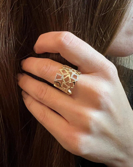 Modern Diamond Ring, Special Diamond Ring, Inlaid Diamond Ring, Gold Handmade Ring