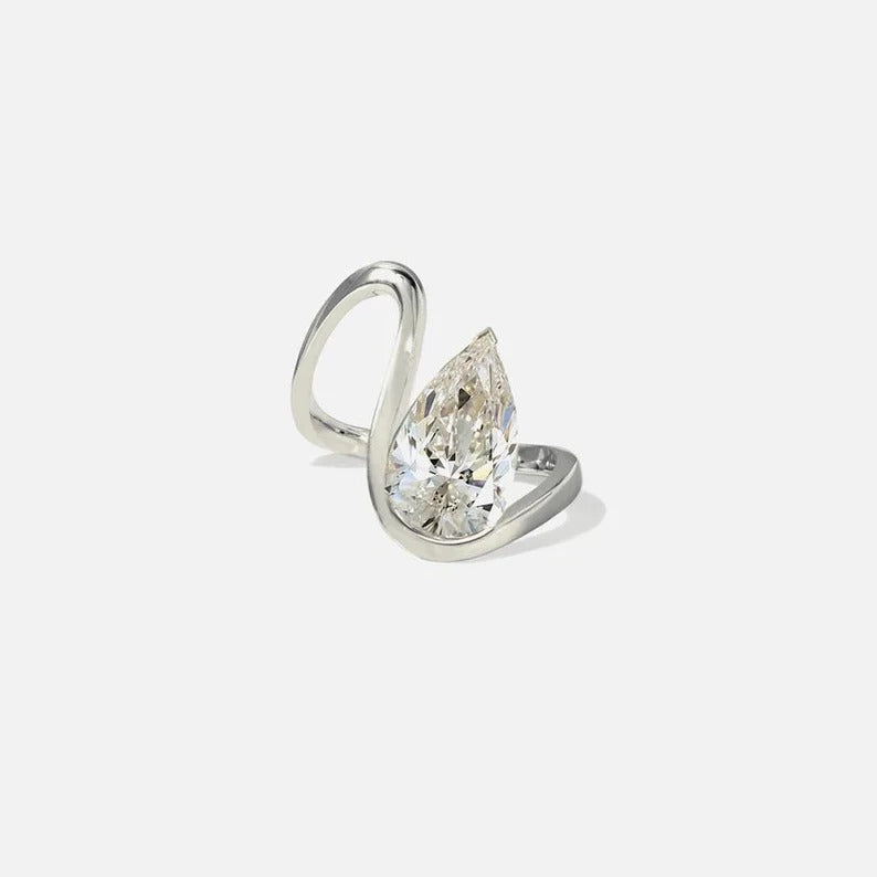 2.5 CT Pear Moissanite Engagement Ring Unique Waved Style Pear Lab Grown Diamond Ring 14K Solid Gold Solitaire IGI Certified Diamond Ring.