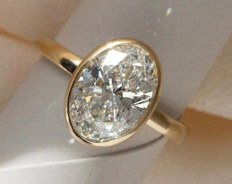 3 CT Oval Cut Moissanite Engagement Ring Bezel Set Moissanite Solitaire Ring Promise Anniversary Ring For Women Lab Grown Statement Ring.