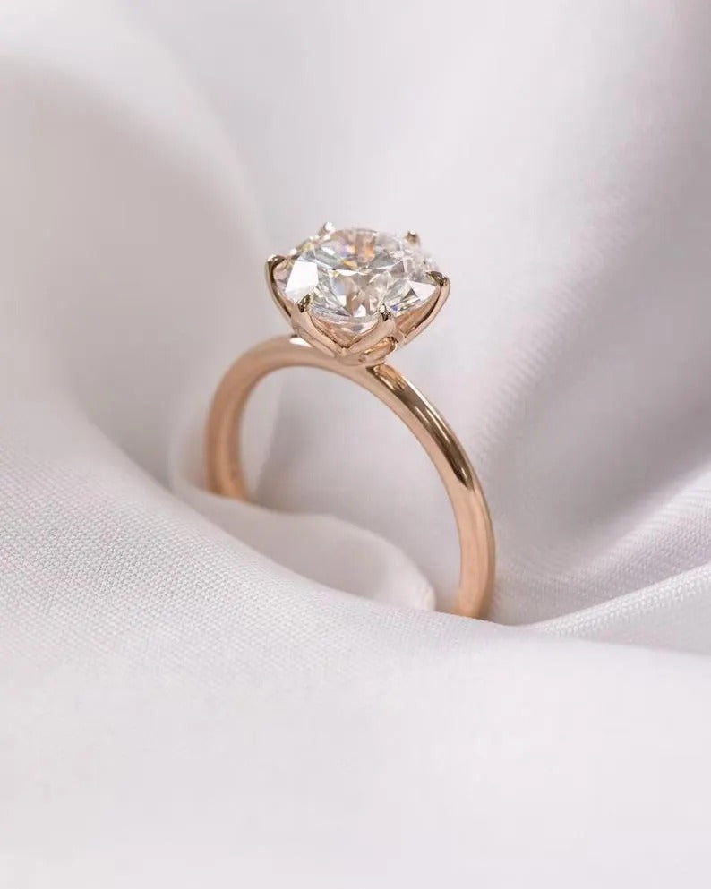 2 CT Round Cut Tulip Prong Ring Round Cut Moissanite Diamond Engagement Ring Round Solitaire Wedding Ring 14K Solid Gold Lab Grown Ring