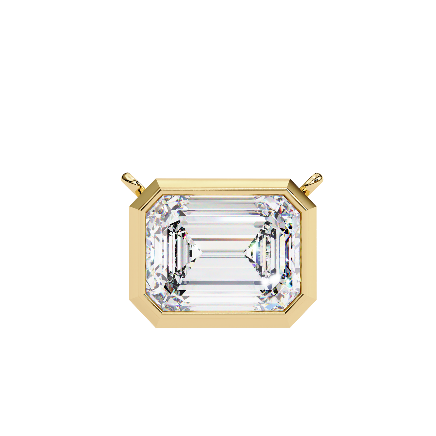 3 ct Emerald-Cut East-West Bezel Pendant Necklace | Modern Minimal Diamond Solitaire with Chain | Lab-Grown or Moissanite | Solid Gold/Platinum