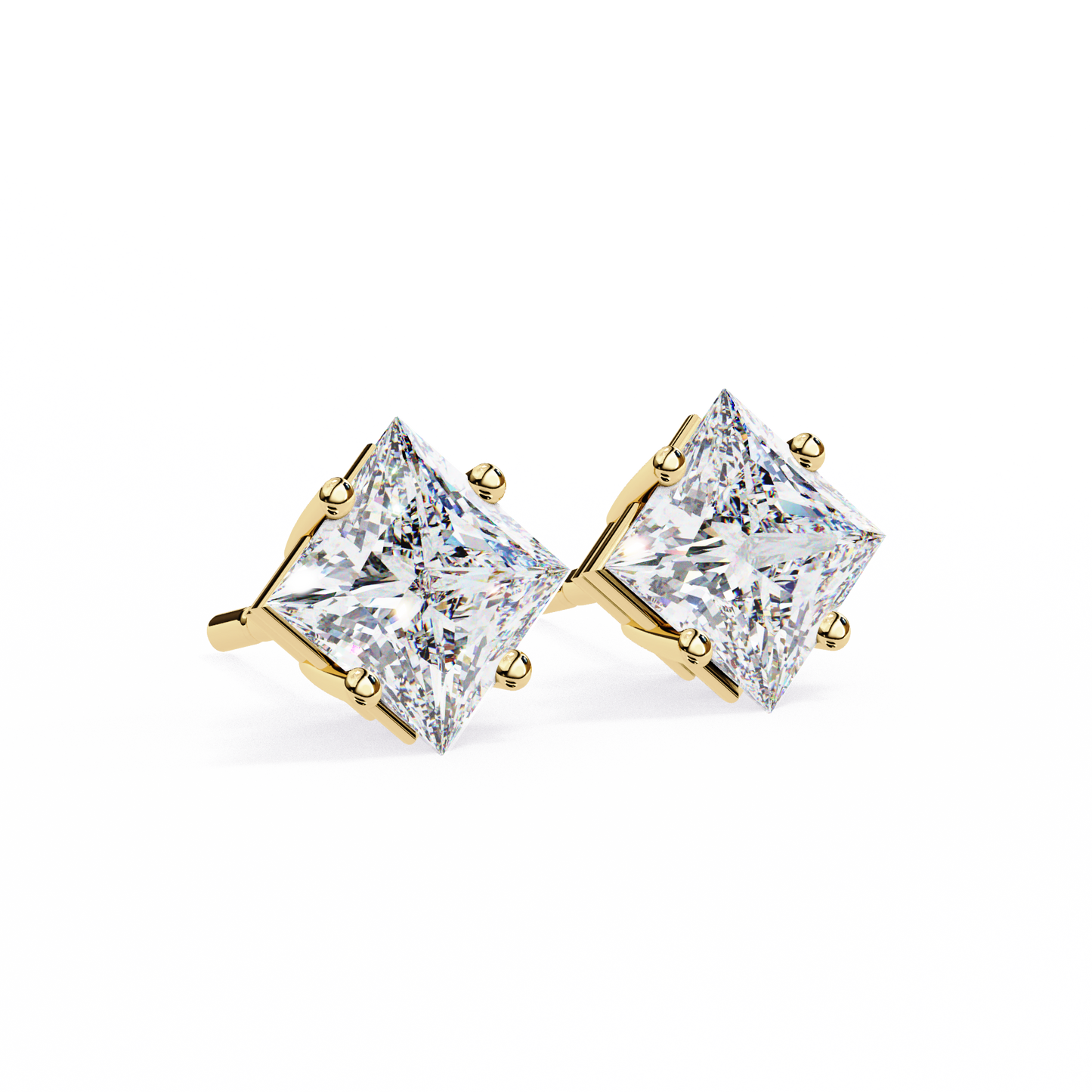 2 CT Princess-Cut Stud Earrings | Modern Cross-Basket 4-Prong | Lab-Grown Diamond or Moissanite | Solid Gold/Platinum | Screw-Back