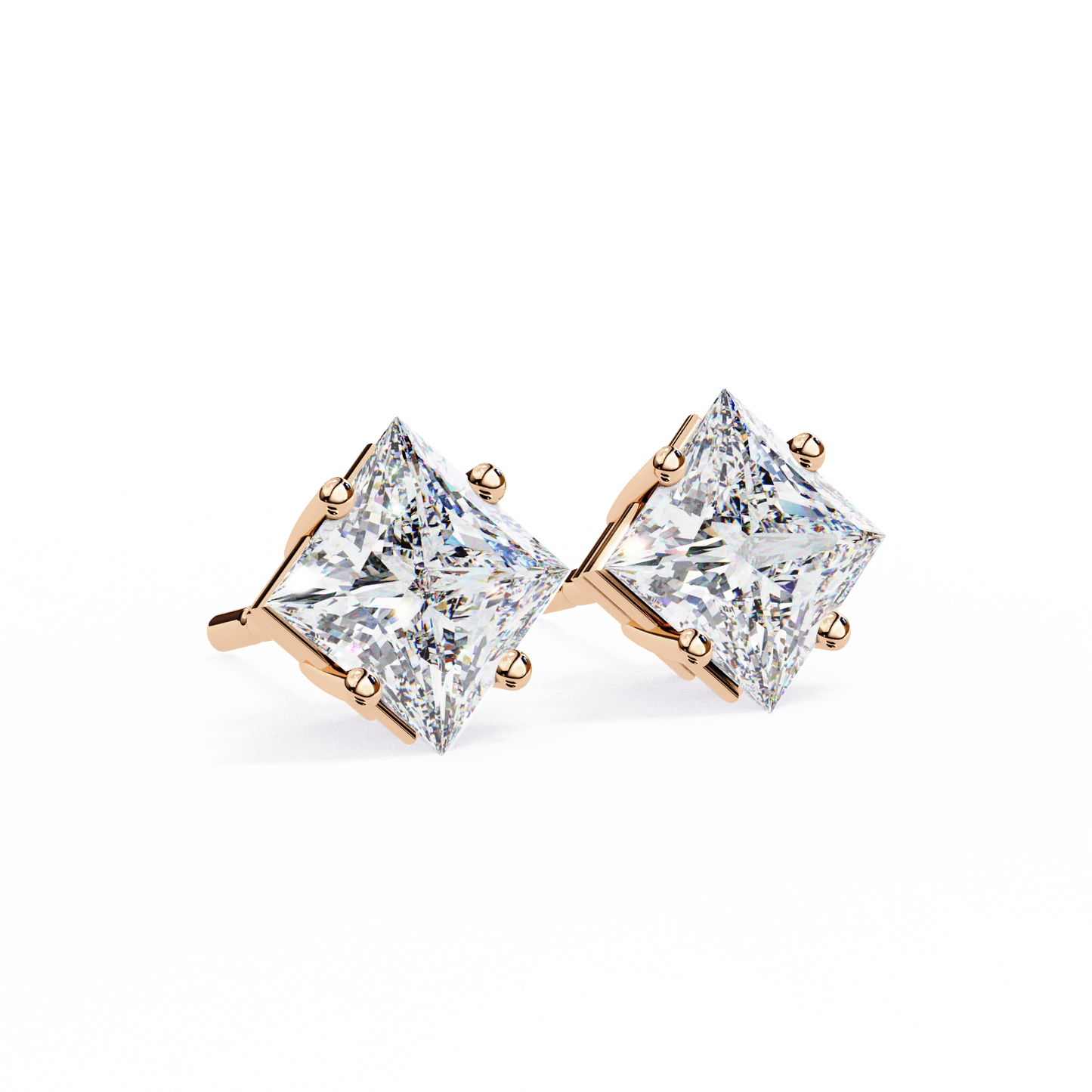 2 CT Princess-Cut Stud Earrings | Modern Cross-Basket 4-Prong | Lab-Grown Diamond or Moissanite | Solid Gold/Platinum | Screw-Back
