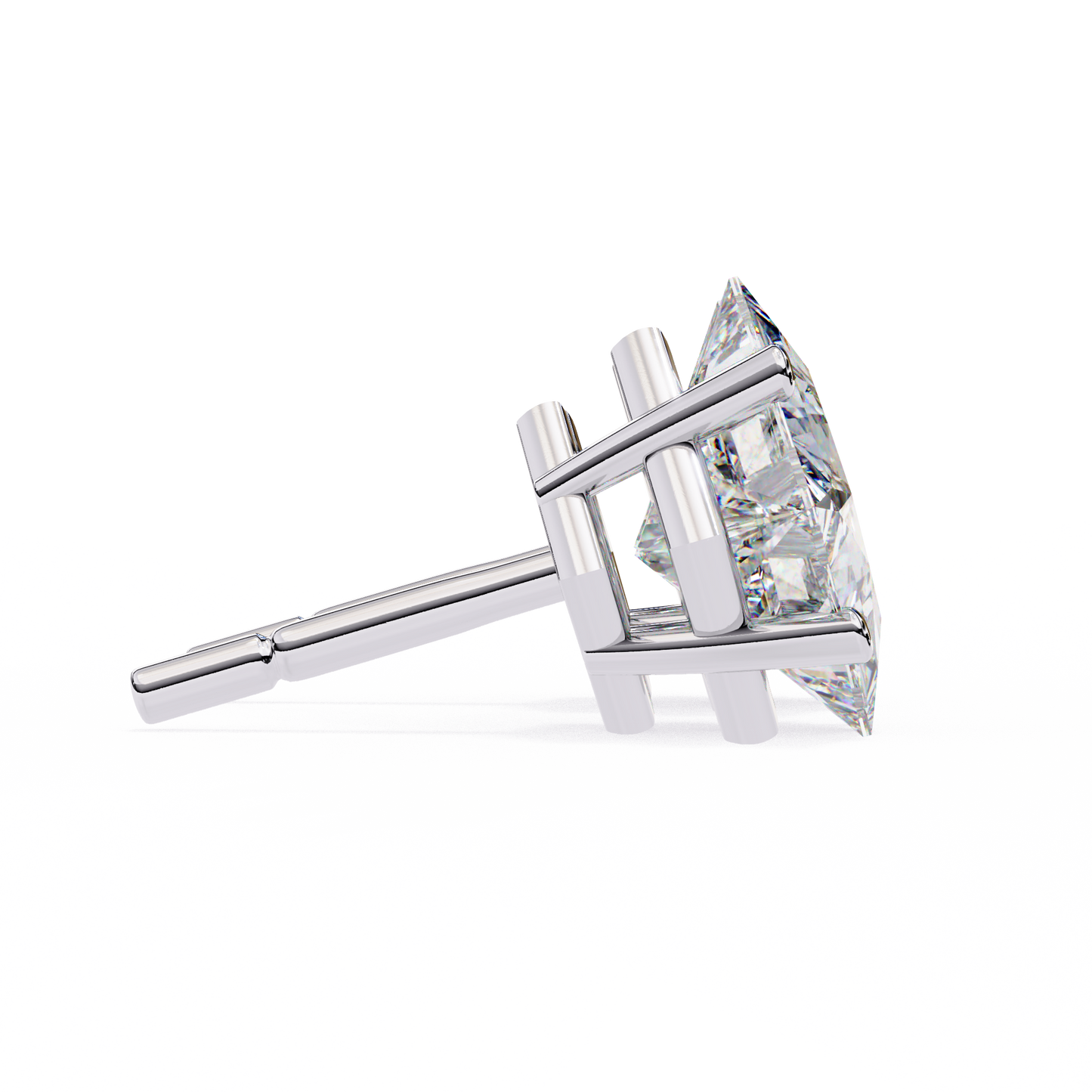 2 CT Princess-Cut Stud Earrings | Modern Cross-Basket 4-Prong | Lab-Grown Diamond or Moissanite | Solid Gold/Platinum | Screw-Back