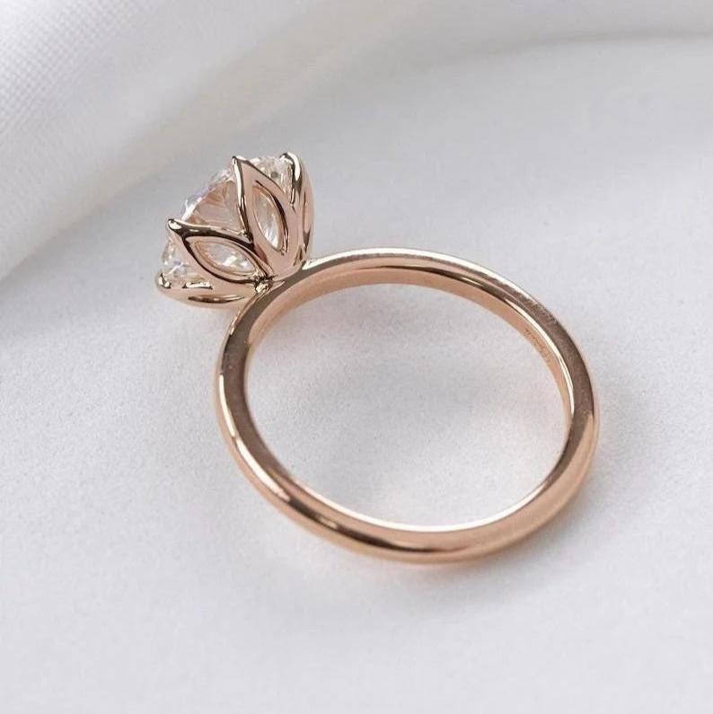 2 CT Round Cut Tulip Prong Ring Round Cut Moissanite Diamond Engagement Ring Round Solitaire Wedding Ring 14K Solid Gold Lab Grown Ring