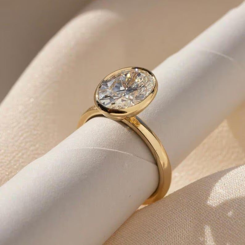 3 CT Oval Cut Moissanite Engagement Ring Bezel Set Moissanite Solitaire Ring Promise Anniversary Ring For Women Lab Grown Statement Ring.