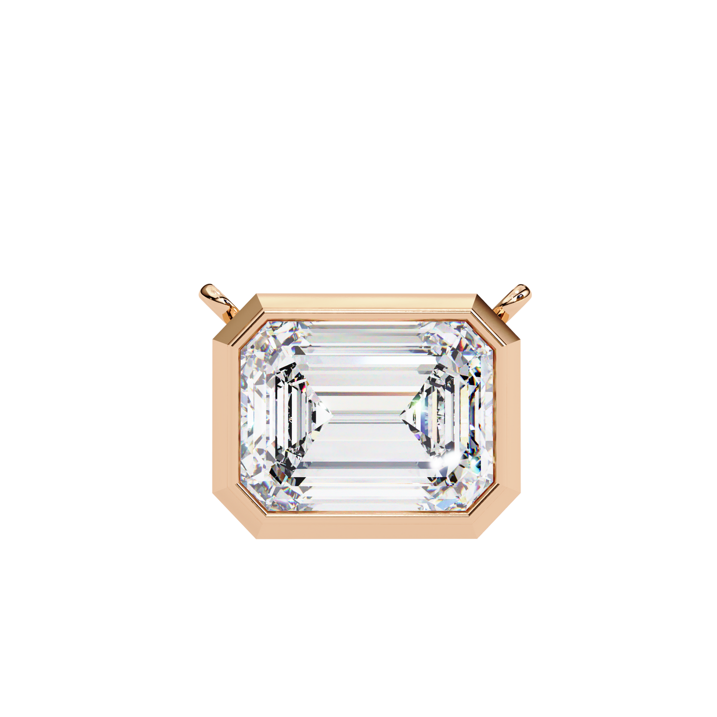 3 ct Emerald-Cut East-West Bezel Pendant Necklace | Modern Minimal Diamond Solitaire with Chain | Lab-Grown or Moissanite | Solid Gold/Platinum