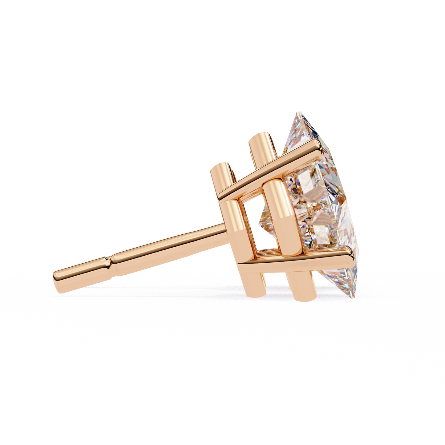 2 CT Princess-Cut Stud Earrings | Modern Cross-Basket 4-Prong | Lab-Grown Diamond or Moissanite | Solid Gold/Platinum | Screw-Back