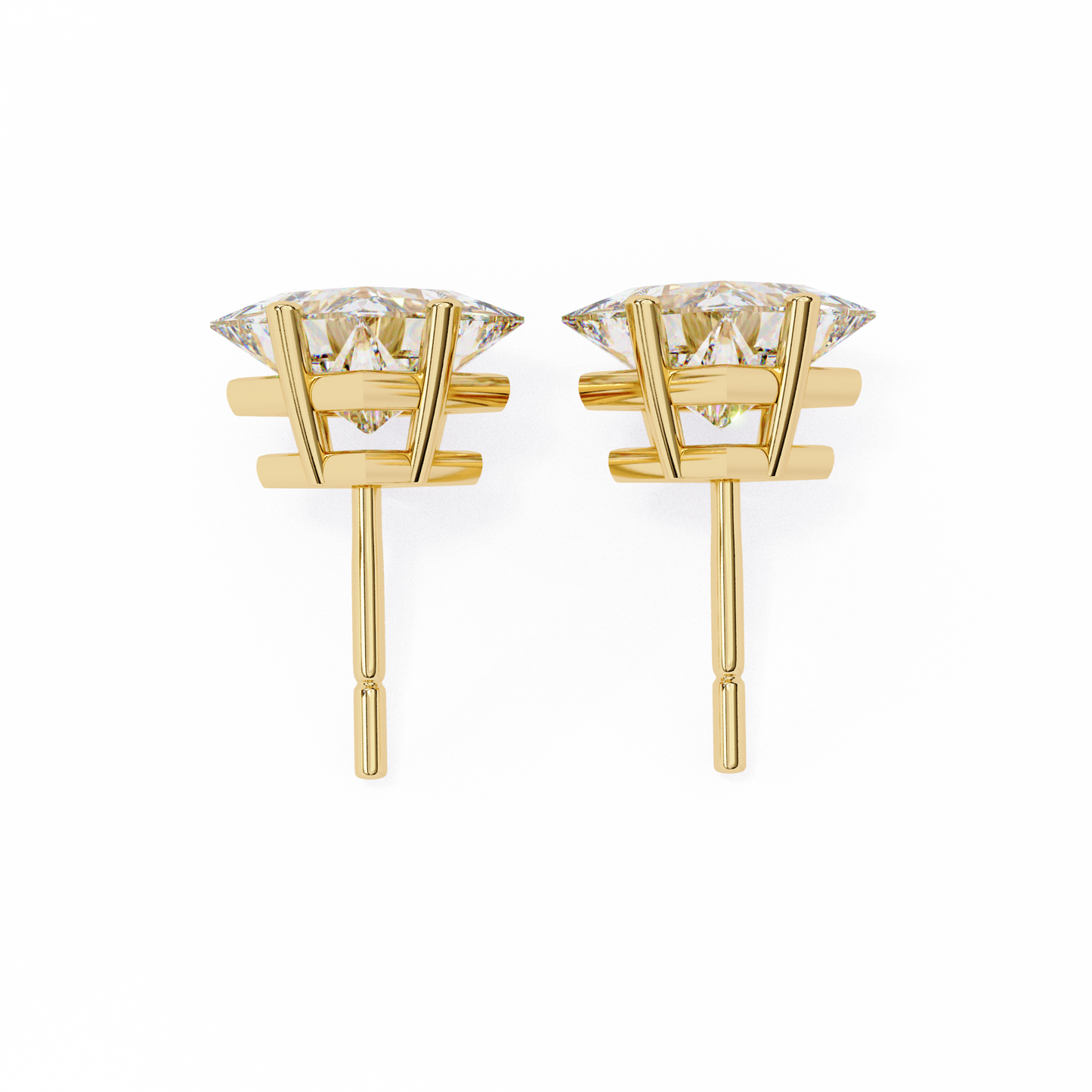 2 CT Princess-Cut Stud Earrings | Modern Cross-Basket 4-Prong | Lab-Grown Diamond or Moissanite | Solid Gold/Platinum | Screw-Back