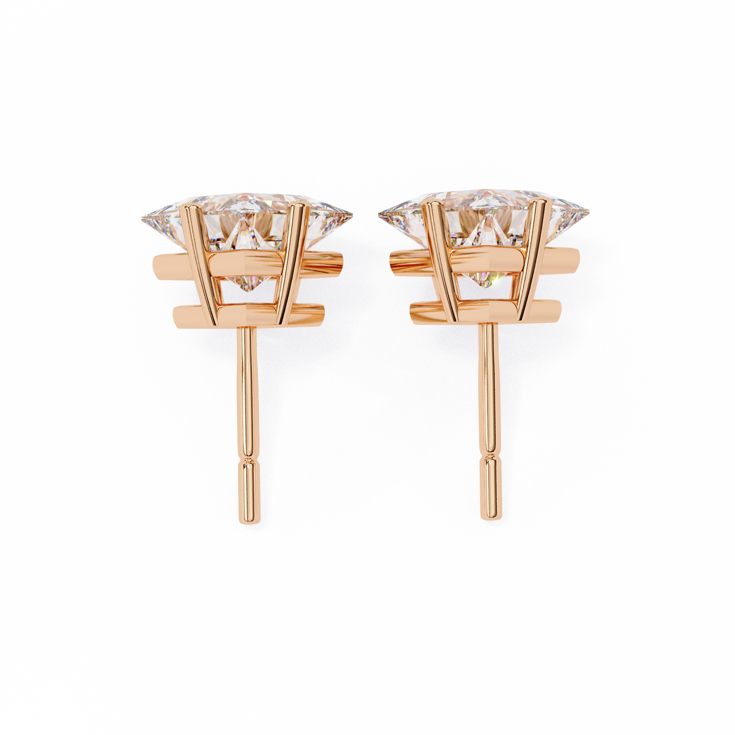 2 CT Princess-Cut Stud Earrings | Modern Cross-Basket 4-Prong | Lab-Grown Diamond or Moissanite | Solid Gold/Platinum | Screw-Back