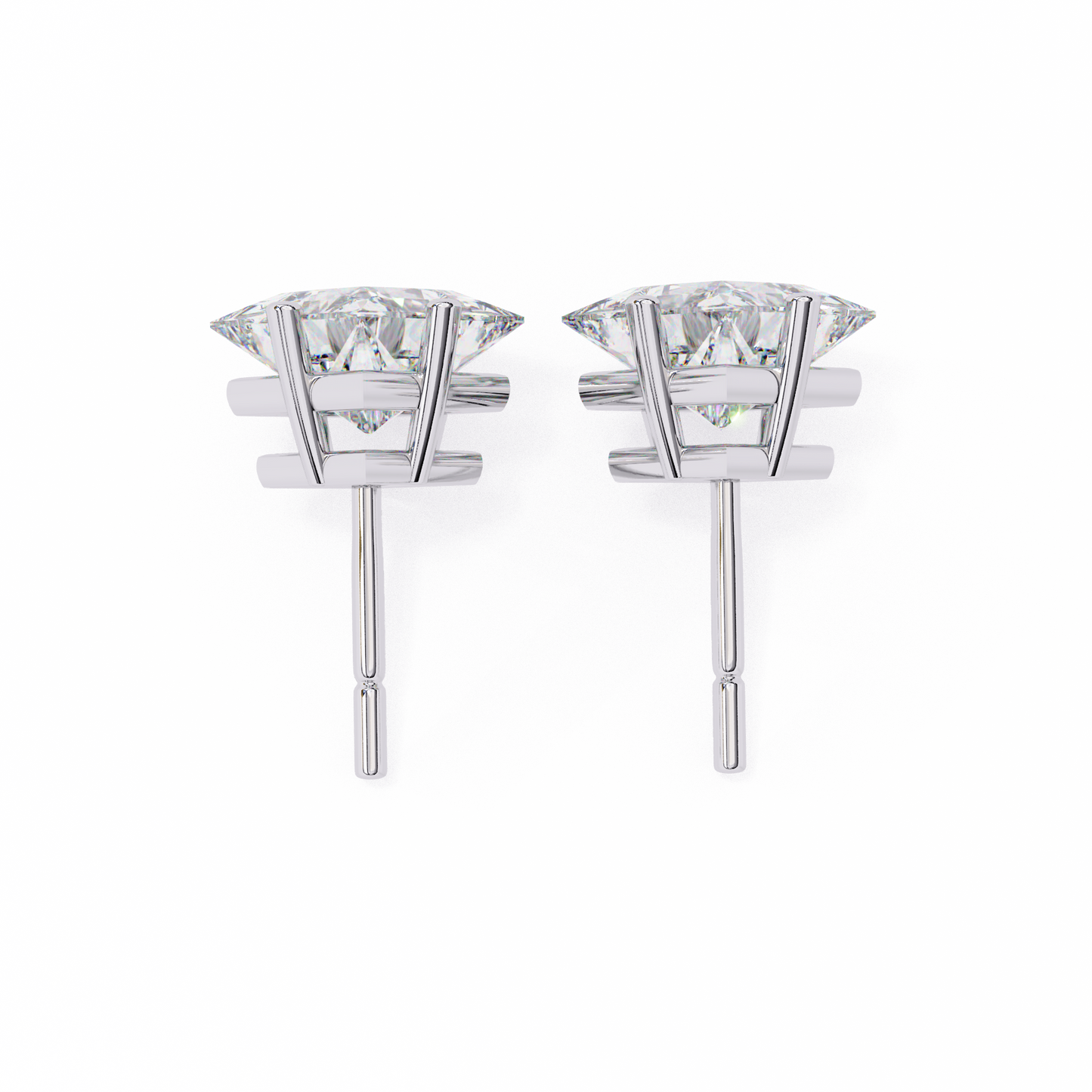 2 CT Princess-Cut Stud Earrings | Modern Cross-Basket 4-Prong | Lab-Grown Diamond or Moissanite | Solid Gold/Platinum | Screw-Back