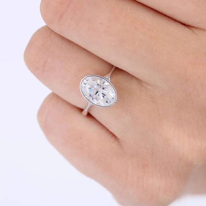 2 CT Oval Cut Bezel Set Ring Oval Cut Moissanite Engagement Ring 14K Solid Gold Solitaire Diamond Wedding Ring Oval Lab Grown Diamond Ring.
