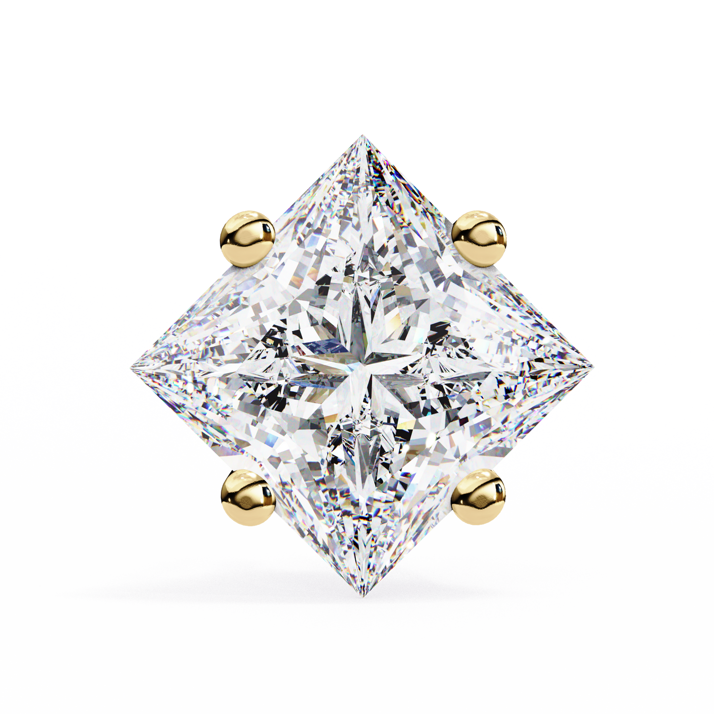 2 CT Princess-Cut Stud Earrings | Modern Cross-Basket 4-Prong | Lab-Grown Diamond or Moissanite | Solid Gold/Platinum | Screw-Back