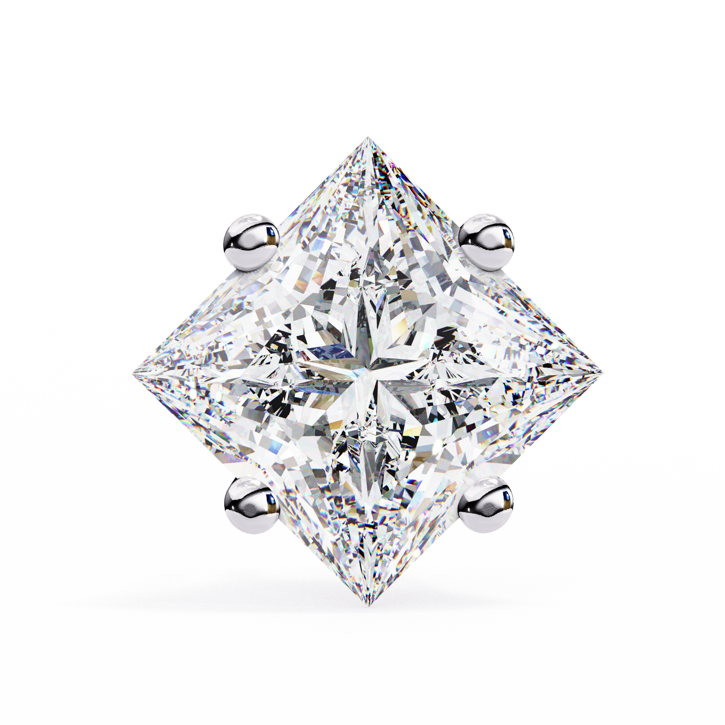 2 CT Princess-Cut Stud Earrings | Modern Cross-Basket 4-Prong | Lab-Grown Diamond or Moissanite | Solid Gold/Platinum | Screw-Back