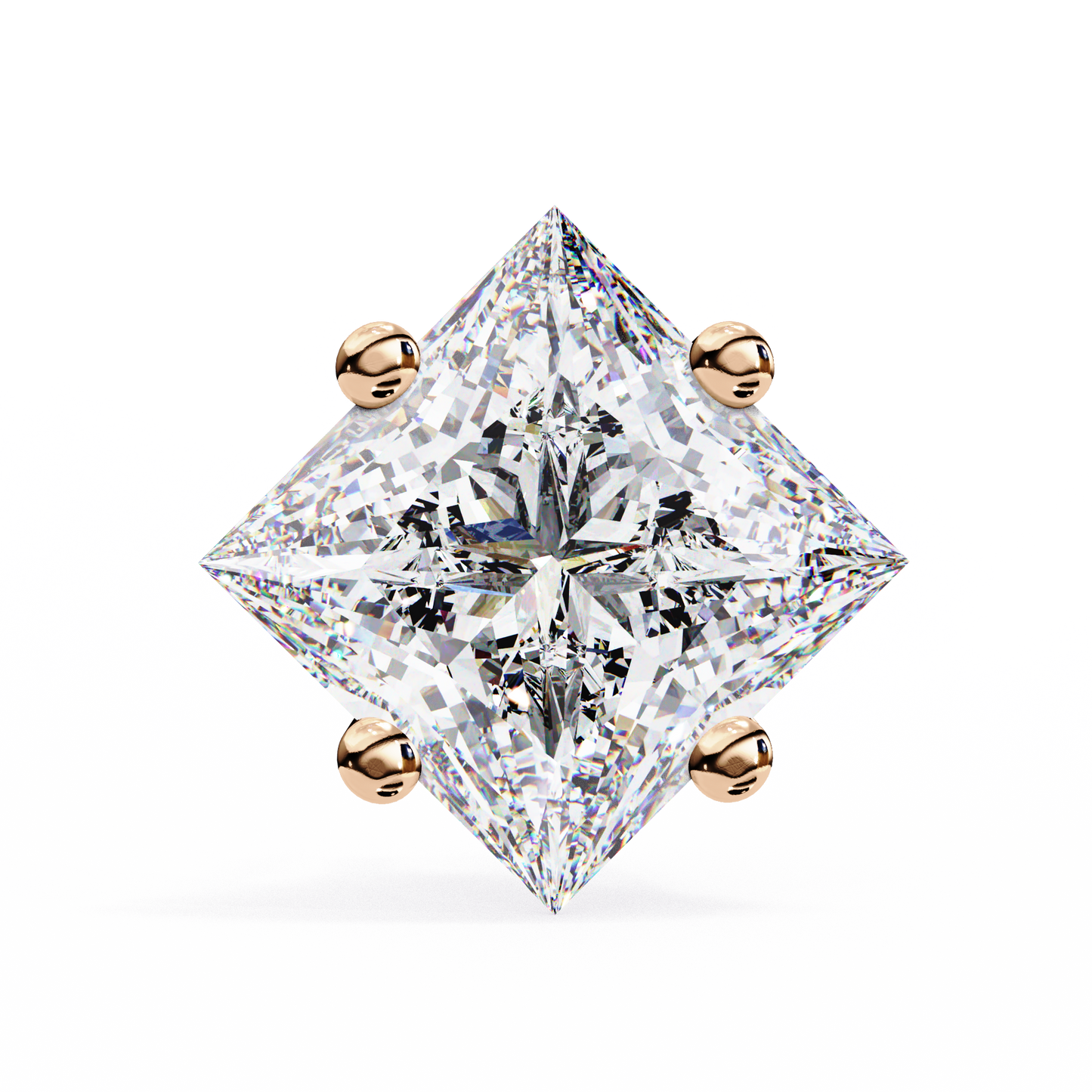 2 CT Princess-Cut Stud Earrings | Modern Cross-Basket 4-Prong | Lab-Grown Diamond or Moissanite | Solid Gold/Platinum | Screw-Back