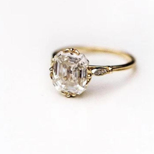 Vintage 3 CT Old Mine Asscher Cut Moissanite Engagement Ring Antique Asscher Moissanite Wedding Ring Women 14K Gold Lab Grown Diamond Ring.