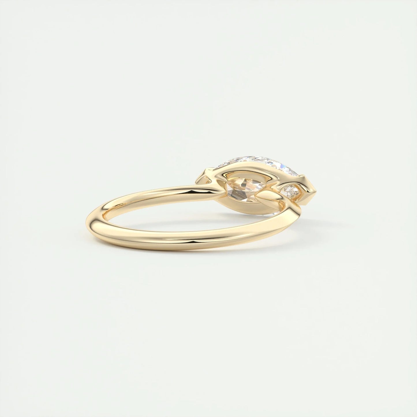 East West Marquise Cut Moissanite Diamond Half Bezel Solitaire Engagement Ring Unique Solitaire Lab Grown Diamond Ring 14K Solid Gold Ring.