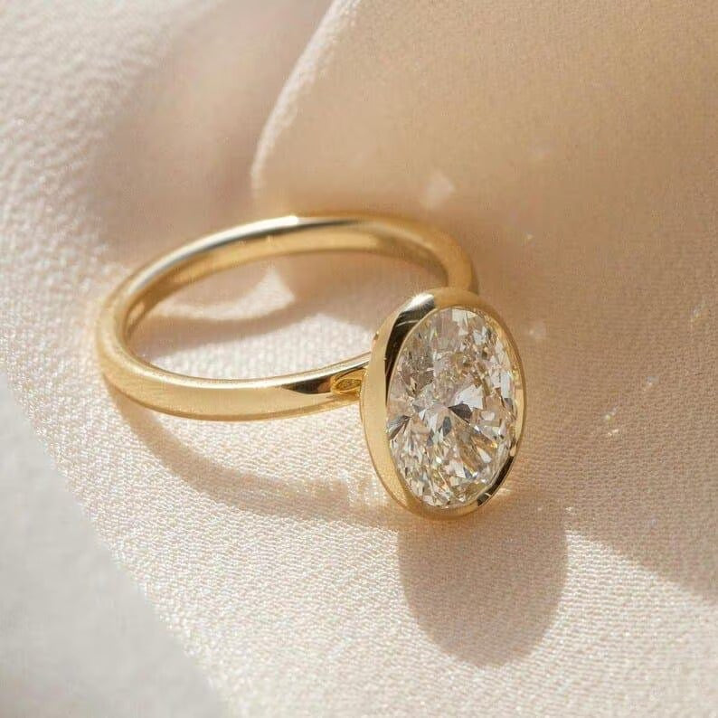 3 CT Oval Cut Moissanite Engagement Ring Bezel Set Moissanite Solitaire Ring Promise Anniversary Ring For Women Lab Grown Statement Ring.